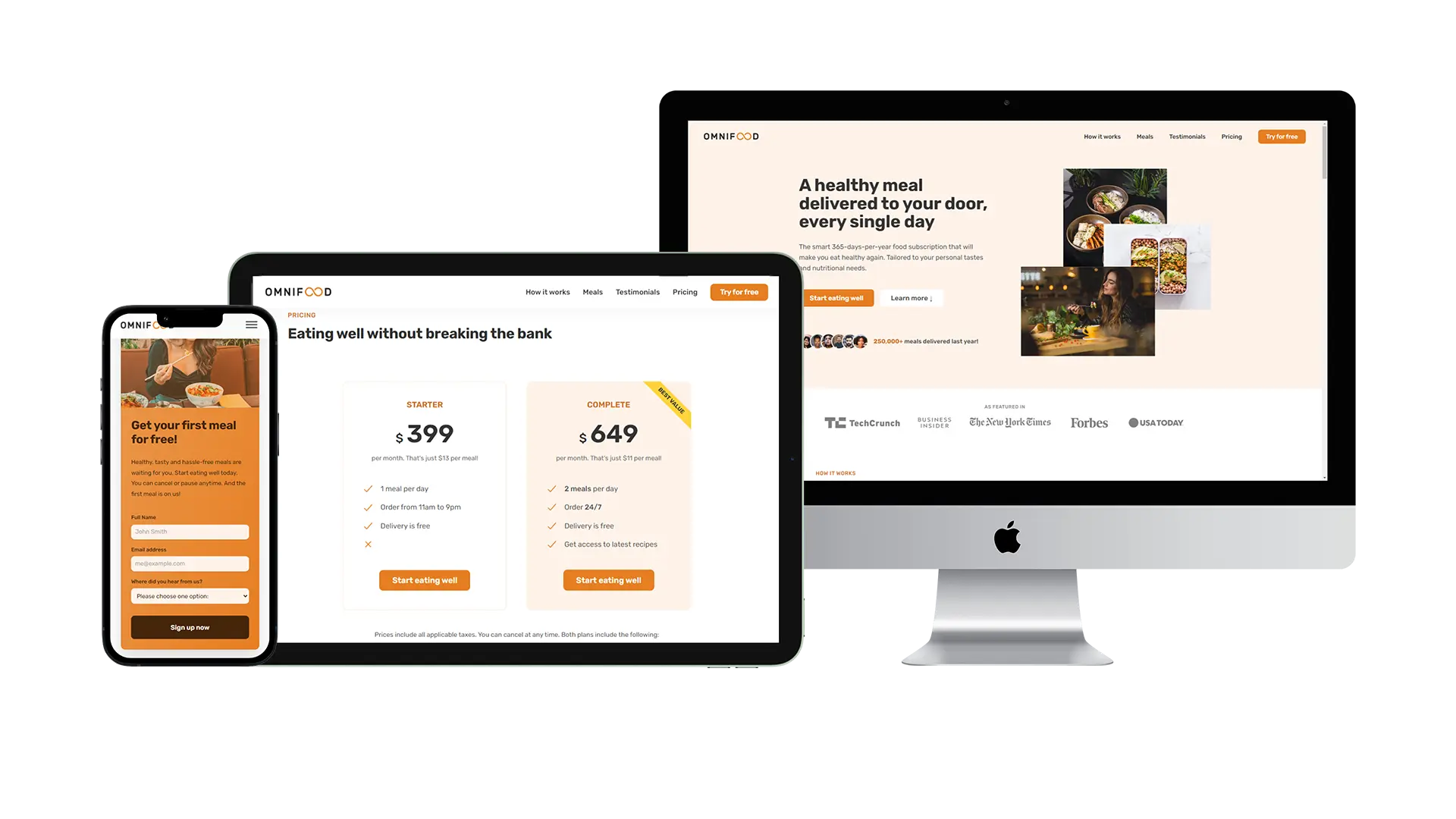 image showing omnifood website reponsiveness to different screens